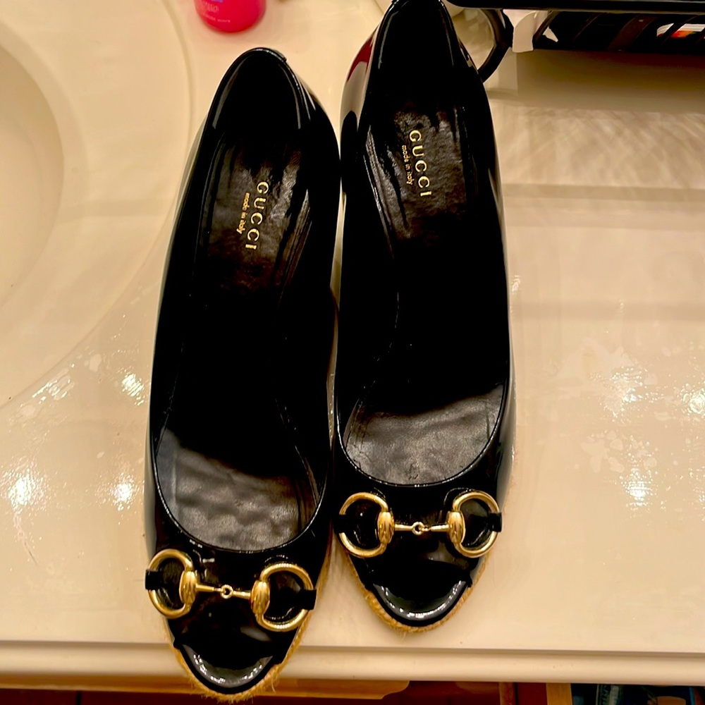 Gucci Black and Gold Platform Shoes